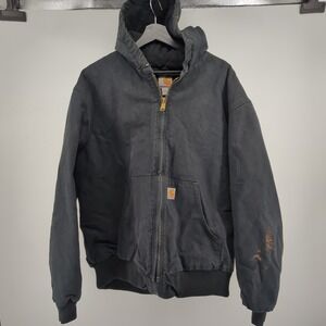 Vintage Carhartt J140 Quilted Lined Black Hooded Jacket XL Union UFCW USA *READ*